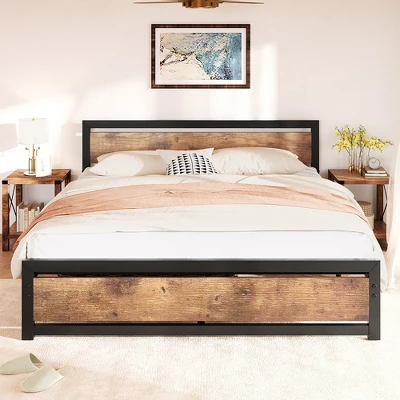 Whizmax Queen Size Bed Frame Platform, Industrial Queen Bedframe With Wooden Headboard No Box Spring Needed, Easy Assemble Noise Free Rustic Brown 8 Whizmax Queen Size Bed Frame Platform, Industrial Queen Bedframe With Wooden Headboard No Box Spring Needed, Easy Assemble Noise Free Rustic Brown - Image 8