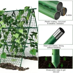 Cucumber Trellis 4x4FT Metal A-Frame Garden Trellis With Netting, Heavy-Duty Outdoor Climbing Plant Support – Green