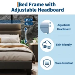 Bed Frame With Adjustable Headboard, Heavy Duty 1000lb Support, No Box Spring Needed, Dark Grey Upholstered Platform Base, Easy Assembly -Garvee Sales GUEST 59783b01 aa7d 441b 8427 5087caa25c0f 1