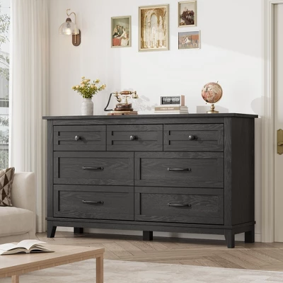 7 Dresser For Bedroom, 54" Wide Drawer Dresser With Storage Freestanding, Wooden Closet Storage Chest For Living Room, Bedroom, Office 8 7 Dresser For Bedroom, 54" Wide Drawer Dresser With Storage Freestanding, Wooden Closet Storage Chest For Living Room, Bedroom, Office - Image 8