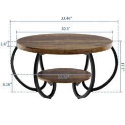 Garvee Round Coffee Table 30" Center Table, 2-Tier Coffee Table Industrial With Adjustable Feet And Designed Wood Grain, Easy Assemble