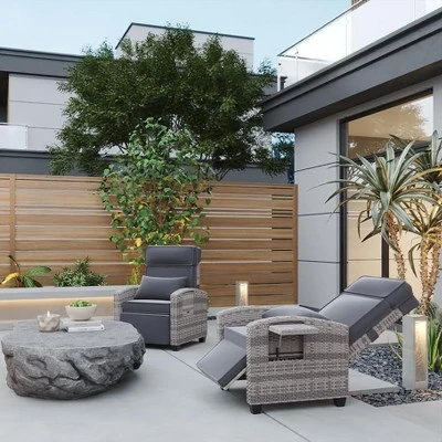 Outdoor Recliner Chair W/Adjustable Backrest+Footrest, 150° Lay Flat Rattan Patio Recliner With Air Pump+Flip-Up Table+Removable Cushion 7 Outdoor Recliner Chair W/Adjustable Backrest+Footrest, 150° Lay Flat Rattan Patio Recliner With Air Pump+Flip-Up Table+Removable Cushion - Image 7