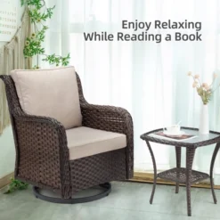 Outdoor Swivel Wicker Glider Patio Chairs With Table Set, 3PCS Outdoor Bistro Set With 4inch Thick Cushions And Coffee Table For Porch, Balcony 14 Outdoor Swivel Wicker Glider Patio Chairs With Table Set, 3PCS Outdoor Bistro Set With 4inch Thick Cushions And Coffee Table For Porch, Balcony -Garvee Sales GUEST 5a10b91d e769 44c9 a14d d0adbe35428e