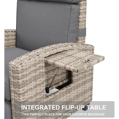 Outdoor Recliner Chair W/Adjustable Backrest+Footrest, 150° Lay Flat Rattan Patio Recliner With Air Pump+Flip-Up Table+Removable Cushion 6 Outdoor Recliner Chair W/Adjustable Backrest+Footrest, 150° Lay Flat Rattan Patio Recliner With Air Pump+Flip-Up Table+Removable Cushion - Image 6