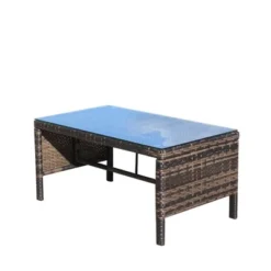 Outdoor Wicker Coffee Table, Rattan Side Table With Tempered Glass Top, Patio Furniture Garden Coffee Table For Balcony Garden Backyard Poolside -Garvee Sales GUEST 5a4f4156 d128 486f 84f3 2c7a73b3e3f3