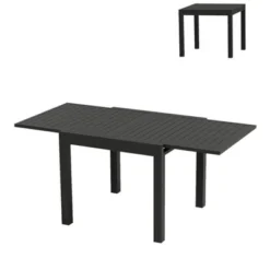 Expandable Patio Table, Extendable Outdoor Dining Table Set For 4-6 Persons, Aluminum Slat Frame Perfect For Backyard, Deck, Porch