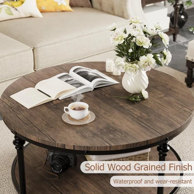 Coffee Table Round Center Table With Storage Shelf Wood Circle Coffee Table With Sturdy Metal Legs 2 Coffee Table Round Center Table With Storage Shelf Wood Circle Coffee Table With Sturdy Metal Legs - Image 2