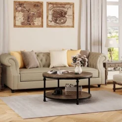 Round Coffee Table Rustic Center Table With Storage Shelf 2-Tier -Garvee Sales GUEST 5b05592b 8bd5 4d8c 8608 bd3f8577014d