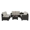 8 Piece Patio Furniture Set, Natural Rattan Wicker Outdoor Sectional With Cream Cushions, Glass Top Table & Hidden Storage