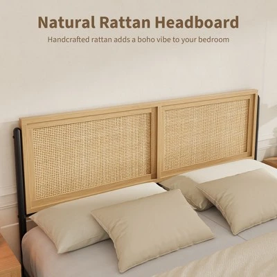 Garvee Bed Frame With Natural Rattan Headboard And Footboard, Wooden Platform No Box Spring Needed, Noise-Free Metal Bedframe 3 Garvee Bed Frame With Natural Rattan Headboard And Footboard, Wooden Platform No Box Spring Needed, Noise-Free Metal Bedframe - Image 3