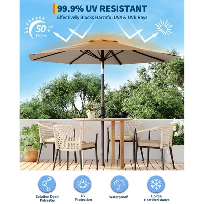 Garvee 9FT Patio Umbrella Outdoor With Push Button Tilt And Crank, 8 Sturdy Ribs UV Protection Waterproof For Garden, Pool, Brown 4 Garvee 9FT Patio Umbrella Outdoor With Push Button Tilt And Crank, 8 Sturdy Ribs UV Protection Waterproof For Garden, Pool, Brown - Image 4