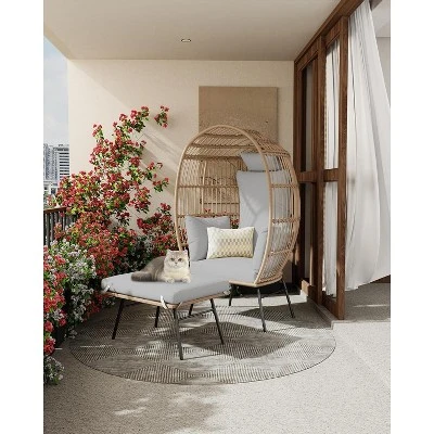 Wicker Egg Chair With Ottoman Oversize Egg Shaped Lounge Chair With Thick Cushion Comfy Egg Rattan Seat For Indoor Outdoor 3 Wicker Egg Chair With Ottoman Oversize Egg Shaped Lounge Chair With Thick Cushion Comfy Egg Rattan Seat For Indoor Outdoor - Image 3