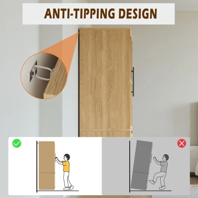 Bedroom Wooden Armoire Wardrobe Closet, Wardrobe Armoire Cabinet With 2 Doors And Drawers, Freestanding Armoire With Shelves & Hanging Rod 8 Bedroom Wooden Armoire Wardrobe Closet, Wardrobe Armoire Cabinet With 2 Doors And Drawers, Freestanding Armoire With Shelves & Hanging Rod - Image 8