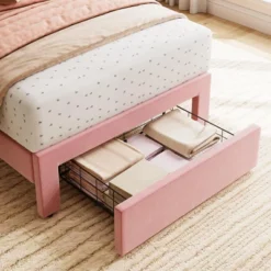 2 Sets Twin Bed Frame With Under-Bed Drawer, Velvet Upholstered Platform Bed With Wave Headboard,No Box Spring Needed 9 2 Sets Twin Bed Frame With Under-Bed Drawer, Velvet Upholstered Platform Bed With Wave Headboard,No Box Spring Needed -Garvee Sales GUEST 5c3c5b26 833b 4be5 872e 4f0bd6ef54a2