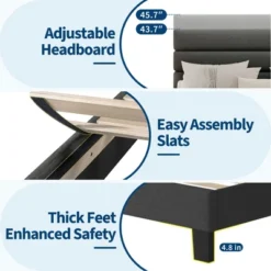 King Bed Frame Platform Bed With Adjustable Headboard, Linen Fabric Upholstered And Wooden Slats Support, Easy Assembly, Dark Grey 12 King Bed Frame Platform Bed With Adjustable Headboard, Linen Fabric Upholstered And Wooden Slats Support, Easy Assembly, Dark Grey -Garvee Sales GUEST 5c58da82 9e4d 41c7 a0fa 9441f8f0a5da