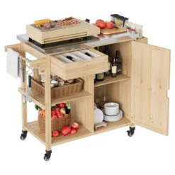 Outdoor Grill Cart, Solid Wood BBQ Cart Prep Table, Portable Rolling Kitchen Island With Stainless Steel Top, Drawer, & Open Shelves 9 Outdoor Grill Cart, Solid Wood BBQ Cart Prep Table, Portable Rolling Kitchen Island With Stainless Steel Top, Drawer, & Open Shelves -Garvee Sales GUEST 5cd6a611 337e 462f 805a 04a806b08caf