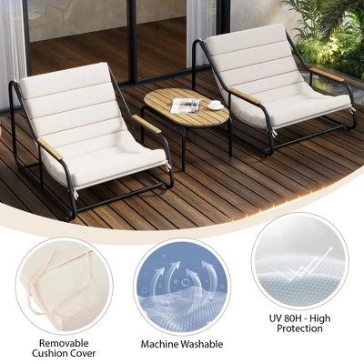 Outdoor Chaise Lounge Chair Set Of 3, Patio Reclining Chair With Acacia Side Table, Pool Sunbathing Recliner With Cushion For Patio Backyard 1 Outdoor Chaise Lounge Chair Set Of 3, Patio Reclining Chair With Acacia Side Table, Pool Sunbathing Recliner With Cushion For Patio Backyard