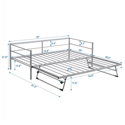 Twin Size Daybed With Pop Up Trundle, Bed Frame With Braces Safety Guardrail, No Box Spring Needed, Sturdy Metal Slat Support, Folding Platform Bed 5 Twin Size Daybed With Pop Up Trundle, Bed Frame With Braces Safety Guardrail, No Box Spring Needed, Sturdy Metal Slat Support, Folding Platform Bed - Image 5