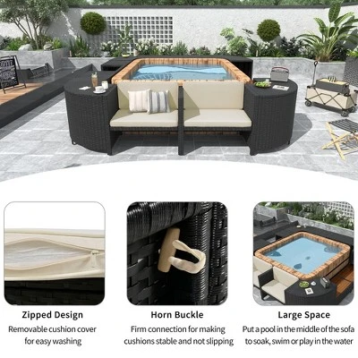 Spa Surround Spa Frame, Patio Rattan Sectional Sofa Set With Storage Spaces & Seats, Quadrilateral Outdoor Conversation Sofa Set For Poolside Garden 4 Spa Surround Spa Frame, Patio Rattan Sectional Sofa Set With Storage Spaces & Seats, Quadrilateral Outdoor Conversation Sofa Set For Poolside Garden - Image 4