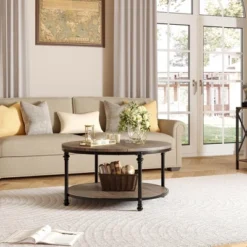 Coffee Table Round Center Table With Storage Shelf Wood Circle Coffee Table With Sturdy Metal Legs 12 Coffee Table Round Center Table With Storage Shelf Wood Circle Coffee Table With Sturdy Metal Legs -Garvee Sales GUEST 5d34afd5 8918 4e46 9719 b58fcf0e44b0