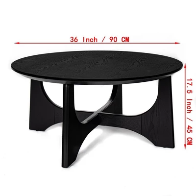 36'' Round Coffee Table, Wooden Coffee Table With Cross Legs, Center Sofa Table, Cocktail Table For Small Spaces, Accent Table For Living Room Office 2 36'' Round Coffee Table, Wooden Coffee Table With Cross Legs, Center Sofa Table, Cocktail Table For Small Spaces, Accent Table For Living Room Office - Image 2