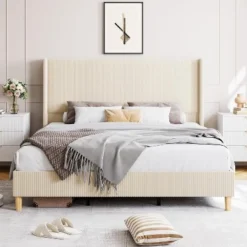 Bed Frame, Corduroy Upholstered Queen Bed Frame With Wingback Headboard, No Box Spring Needed, Solid Wooden Slats, Noise Free 19 Bed Frame, Corduroy Upholstered Queen Bed Frame With Wingback Headboard, No Box Spring Needed, Solid Wooden Slats, Noise Free -Garvee Sales GUEST 5d6911f0 f874 4fc3 b383 69b99f1fe650