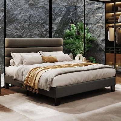 Full/ Queen/ King Bed Frame With Adjustable Headboard, Fabric Upholstered And Wooden Slats Support, Heavy Duty Mattress Foundation 7 Full/ Queen/ King Bed Frame With Adjustable Headboard, Fabric Upholstered And Wooden Slats Support, Heavy Duty Mattress Foundation - Image 7