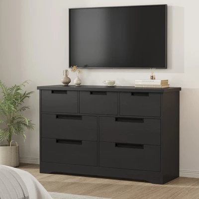 7 Drawer Dresser For Bedroom, Black 7 Chest Of Drawers With Embedded Handles, Wooden Dresser Organizer Tv Stand For Living Room Nursery Hallway 1 7 Drawer Dresser For Bedroom, Black 7 Chest Of Drawers With Embedded Handles, Wooden Dresser Organizer Tv Stand For Living Room Nursery Hallway