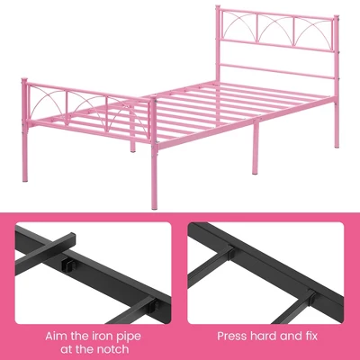 Twin Size Bed Frame With Headboard, Twin Bed Frame For Girls/Boys/Teens, Heavy Duty Metal Slat Support, No Box Spring Needed, Easy Assembly,Pink 4 Twin Size Bed Frame With Headboard, Twin Bed Frame For Girls/Boys/Teens, Heavy Duty Metal Slat Support, No Box Spring Needed, Easy Assembly,Pink - Image 4