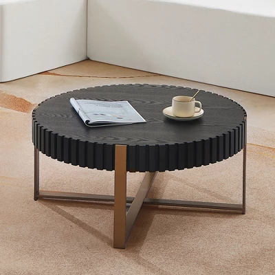 Round Coffee Table For Living Room, 31.5" Drum Coffee Table With Stainless Steels Pedestal Base, Farmhouse Handcrafted Circle Coffee Table 5 Round Coffee Table For Living Room, 31.5" Drum Coffee Table With Stainless Steels Pedestal Base, Farmhouse Handcrafted Circle Coffee Table - Image 5