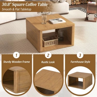 30.8" Modern Square Coffee Table, 2 Tier Center Table With Open Storage, Accent Coffee Table Nightstand For Living Room Bedroom Office 4 30.8" Modern Square Coffee Table, 2 Tier Center Table With Open Storage, Accent Coffee Table Nightstand For Living Room Bedroom Office - Image 4
