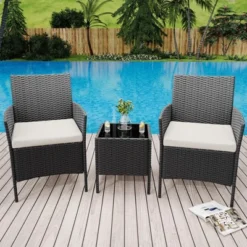 Whizmax 3-Piece Patio Furniture Set - Wicker Conversation Set With Cushions & Glass Coffee Table, Outdoor Rattan Sofa For Garden, Poolside, Balcony -Garvee Sales GUEST 5ebfdb25 ea34 461f 8cce 67c4333e1121