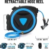 Retractable Garden Hose Reel 1/2 Inch X 65 Ft Wall Mount With 9-Pattern Nozzle