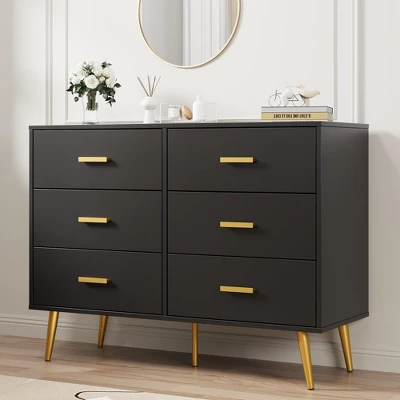 Modern Dresser With 6 Deep Drawers Wooden Chest Of Drawers For Bedroom 9 Modern Dresser With 6 Deep Drawers Wooden Chest Of Drawers For Bedroom - Image 9