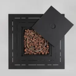 Rattan Fire Table, Square Wicker Fire Table, Adjustable Flame Outdoor Woven Rattan Fire Pit For Backyard, Garden