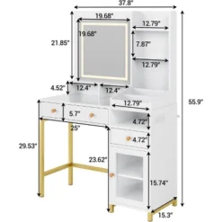 Makeup Vanity Desk With 3 Color Led Light, Makeup Vanity With Large Mirror And Power Outlet, Dressing Table With 2 Drawers White 55.9"H 11 Makeup Vanity Desk With 3 Color Led Light, Makeup Vanity With Large Mirror And Power Outlet, Dressing Table With 2 Drawers White 55.9"H -Garvee Sales GUEST 5f3fb3c0 a209 4448 b345 5145a097bd49