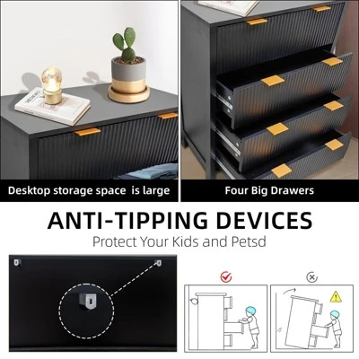 Fluted 4-Drawer Dresser, 30 Inch Large Modern Bedroom Closet Chest Of Drawers With Gold Handles 3 Fluted 4-Drawer Dresser, 30 Inch Large Modern Bedroom Closet Chest Of Drawers With Gold Handles - Image 3