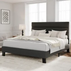 Bed Frame With Adjustable Headboard, Heavy Duty 1000lb Support, No Box Spring Needed, Dark Grey Upholstered Platform Base, Easy Assembly -Garvee Sales GUEST 5f4a02a2 d3bf 4f32 b8b3 9d4f5ed6f9bf 1