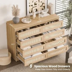 8-Drawer Rattan Double Dresser, Modern Wooden Storage Chest For Bedroom, Nursery, Closet, Living Room, And Entryway 12 8-Drawer Rattan Double Dresser, Modern Wooden Storage Chest For Bedroom, Nursery, Closet, Living Room, And Entryway -Garvee Sales GUEST 5f4c40cf af42 43e7 b487 3e78fee6a6bf