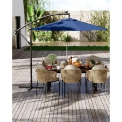 10 FT Hanging Cantilever Umbrella With 360 Degree Rotation, 8 Ribs Offset,Cross Base Support, With Easy Tilt Adjustment, For Backyard, Garden 20 10 FT Hanging Cantilever Umbrella With 360 Degree Rotation, 8 Ribs Offset,Cross Base Support, With Easy Tilt Adjustment, For Backyard, Garden -Garvee Sales GUEST 5f70450f 0657 4d5c 9ae7 f7b50946dc0a