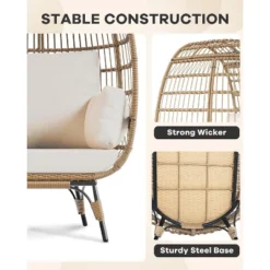 Oversize Rattan Egg Chair Outdoor Wicker Patio Lounge Chairs With Steel Frame Stand And 4 Cushions For Patio, Porch, Backyard, Living Rooms, Beige 10 Oversize Rattan Egg Chair Outdoor Wicker Patio Lounge Chairs With Steel Frame Stand And 4 Cushions For Patio, Porch, Backyard, Living Rooms, Beige -Garvee Sales GUEST 5fdbd429 b55b 42a7 b794 d71274136222