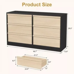Garvee Modern Double Dresser Organizer With 6 Drawers Large Storage, Wooden Chest Of Drawers For Living Room, Bedroom, Nursery, Hallway -Garvee Sales GUEST 6040b76e de82 45a5 8470 ec8bf4dbee23