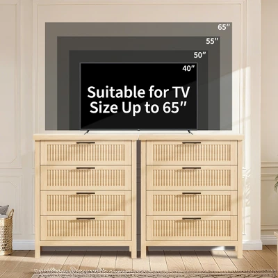 Fluted Drawer Dresser For Bedroom, Mid Century Modern Chest Of Drawers, Wooden Fluted Dresser Chest With Clothes Storage Cabinet, Oak & White 6 Fluted Drawer Dresser For Bedroom, Mid Century Modern Chest Of Drawers, Wooden Fluted Dresser Chest With Clothes Storage Cabinet, Oak & White - Image 6