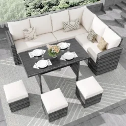 Garvee 7 Piece Outdoor Sectional Sofa With Dining Table,Patio Sectional Sofa Conversation Set All Weather Wicker Rattan Couch Dining Table & Chair -Garvee Sales GUEST 607a40bd 3e06 489f 8826 abdb5743c717
