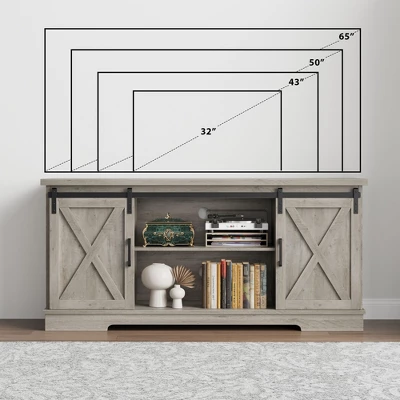 Farmhouse Tv Stand For 65 Inches TVs, Entertainment Center With Storage And Sliding Barn Doors, Adjustable Shelf TV Console Table For Living Room 7 Farmhouse Tv Stand For 65 Inches TVs, Entertainment Center With Storage And Sliding Barn Doors, Adjustable Shelf TV Console Table For Living Room - Image 7
