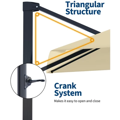 10ft Large Cantilever Patio Umbrella - 360° Rotating, Aluminum Outdoor Shade For Garden, Deck, Pool 6 10ft Large Cantilever Patio Umbrella - 360° Rotating, Aluminum Outdoor Shade For Garden, Deck, Pool - Image 6
