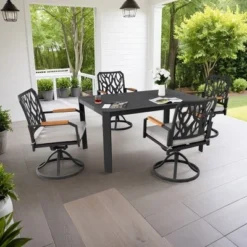 5-PC Outdoor Patio Aluminum Furniture Set, Modern Dining Set With 4 Swivel Rockers, Fabric Cushioned 11 5-PC Outdoor Patio Aluminum Furniture Set, Modern Dining Set With 4 Swivel Rockers, Fabric Cushioned -Garvee Sales GUEST 60f22277 0720 427b b333 b326f181d8cc