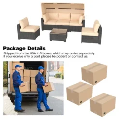 Patio Furniture Sets 6 Pieces, PE Rattan Daybed With Retractable Canopy& Adjustable Backrest Outdoor Sectional Furniture With Glass Coffee Table -Garvee Sales GUEST 60f7002b 2ade 45d9 8c87 fb9b96fbd1d3