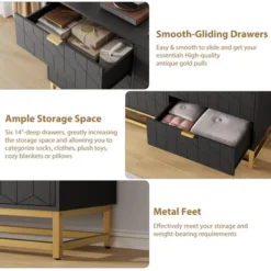 6-Drawer Dresser For Bedroom – Modern Wood Chest With Gold Metal Handles For Hallway, Entryway, And Living Room 12 6-Drawer Dresser For Bedroom – Modern Wood Chest With Gold Metal Handles For Hallway, Entryway, And Living Room -Garvee Sales GUEST 61120989 34dd 4f4c 8c31 31438771327e