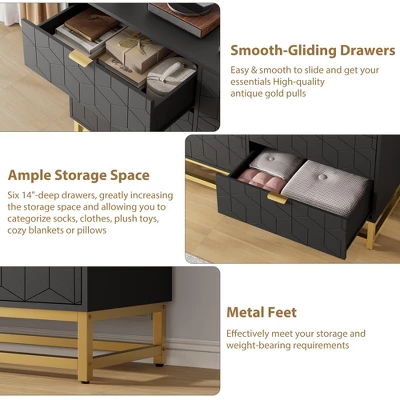 6-Drawer Dresser For Bedroom – Modern Wood Chest With Gold Metal Handles For Hallway, Entryway, And Living Room 6 6-Drawer Dresser For Bedroom – Modern Wood Chest With Gold Metal Handles For Hallway, Entryway, And Living Room - Image 6